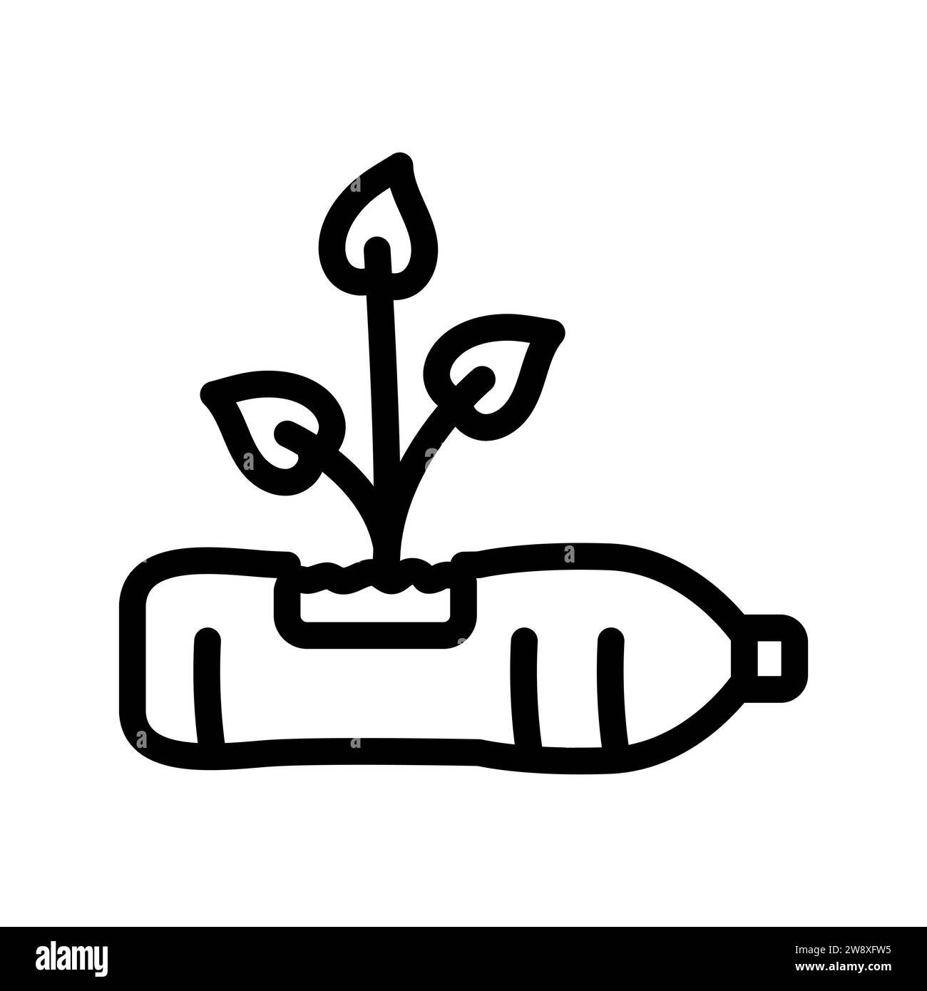 Plantes vertes dans des pots de couleur bouteille en plastique icône plate. Style de vie zéro déchet. Respectueux de l'environnement. Réutilisation du tissu. Consommation raisonnable Illustration de Vecteur