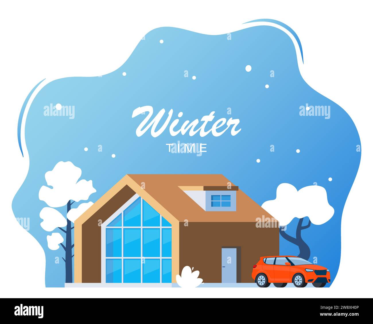 Paysage d'hiver avec grande maison. Vacances d'hiver. Paysage d'hiver mignon pour bannière de vacances. Belle maison dans une vallée enneigée. Cabine d'hiver. Vecteur illus Illustration de Vecteur