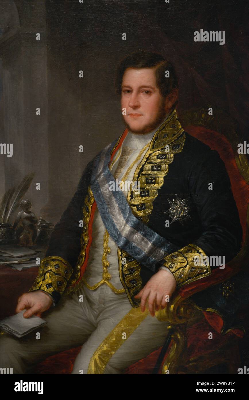 Juan Bravo Murillo (1803-1873) Homme politique et juriste espagnol. Ministre du Commerce, de l'instruction et des travaux publics dans le gouvernement de Narváez. Portrait de Juan Bravo Murillo portant l'uniforme du ministre du Fomento (développement) en 1848, par Jose Gutierrez de la Vega Bocanegra (1791-1865). Huile sur toile (120,5 x 91 cm). Musée du Prado. Madrid. Espagne. Auteur : José Gutiérrez de la Vega y Bocanegra (1791-1865). Peintre espagnol. Banque D'Images