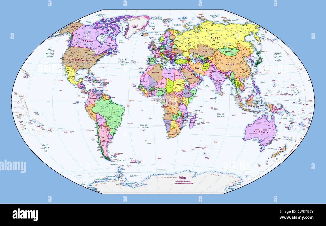 Carte du monde politique de langue espagnole projection Winkel-Tripel Illustration de Vecteur
