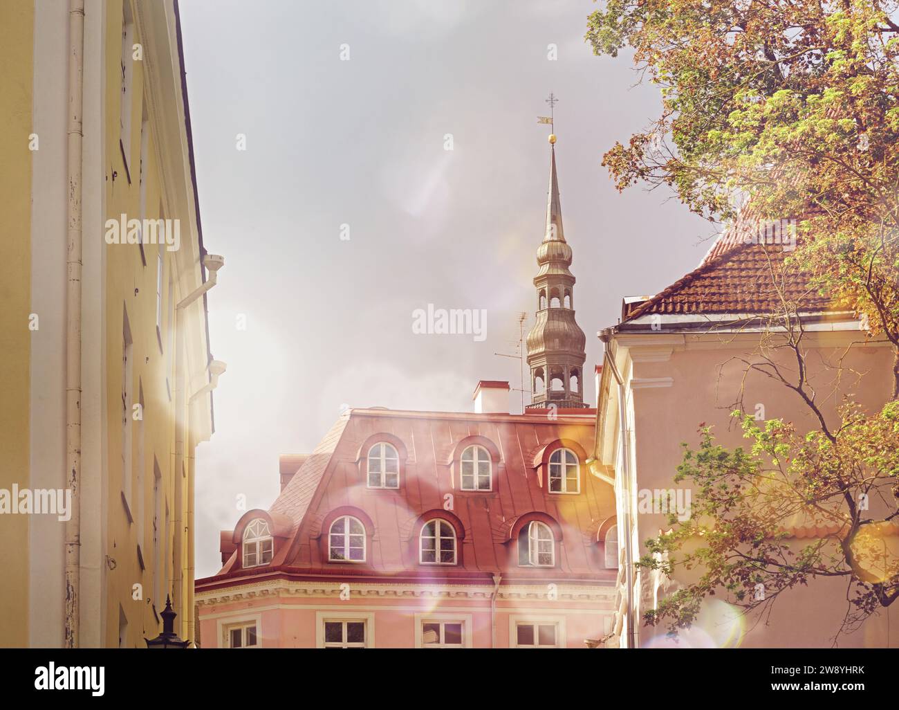Journée d'été dans la vieille ville de Tallinn. Architecture médiévale et lumière du soleil éblouissante. Banque D'Images