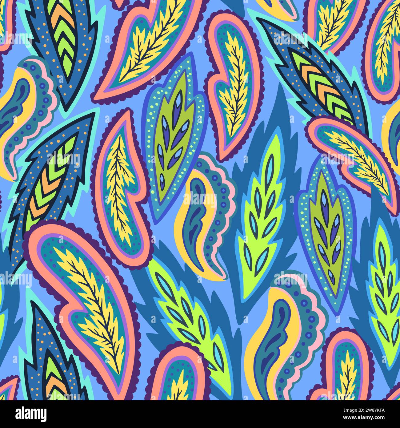 Motif cachemire décoratif coloré. Illustration vectorielle dessinée à la main. Illustration de Vecteur