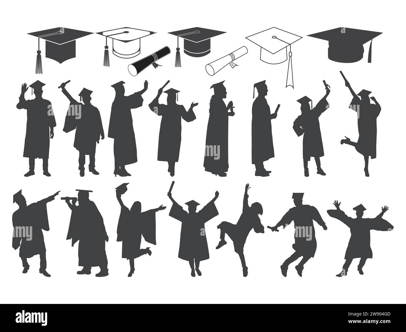 Graduation , Graduate Silhouette, Graduate Cut Files, diplômé bundle clipart, graduation Cap, chapeau, homme de graduation Illustration de Vecteur