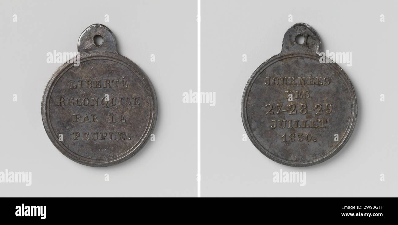 Révolution de juillet à Paris, Anonyme, 1830 Pewer Carrier sur l'oeil de roulement. Recto : inscription. Revers : inscription. France étain (métal) frappe (travail des métaux) Banque D'Images