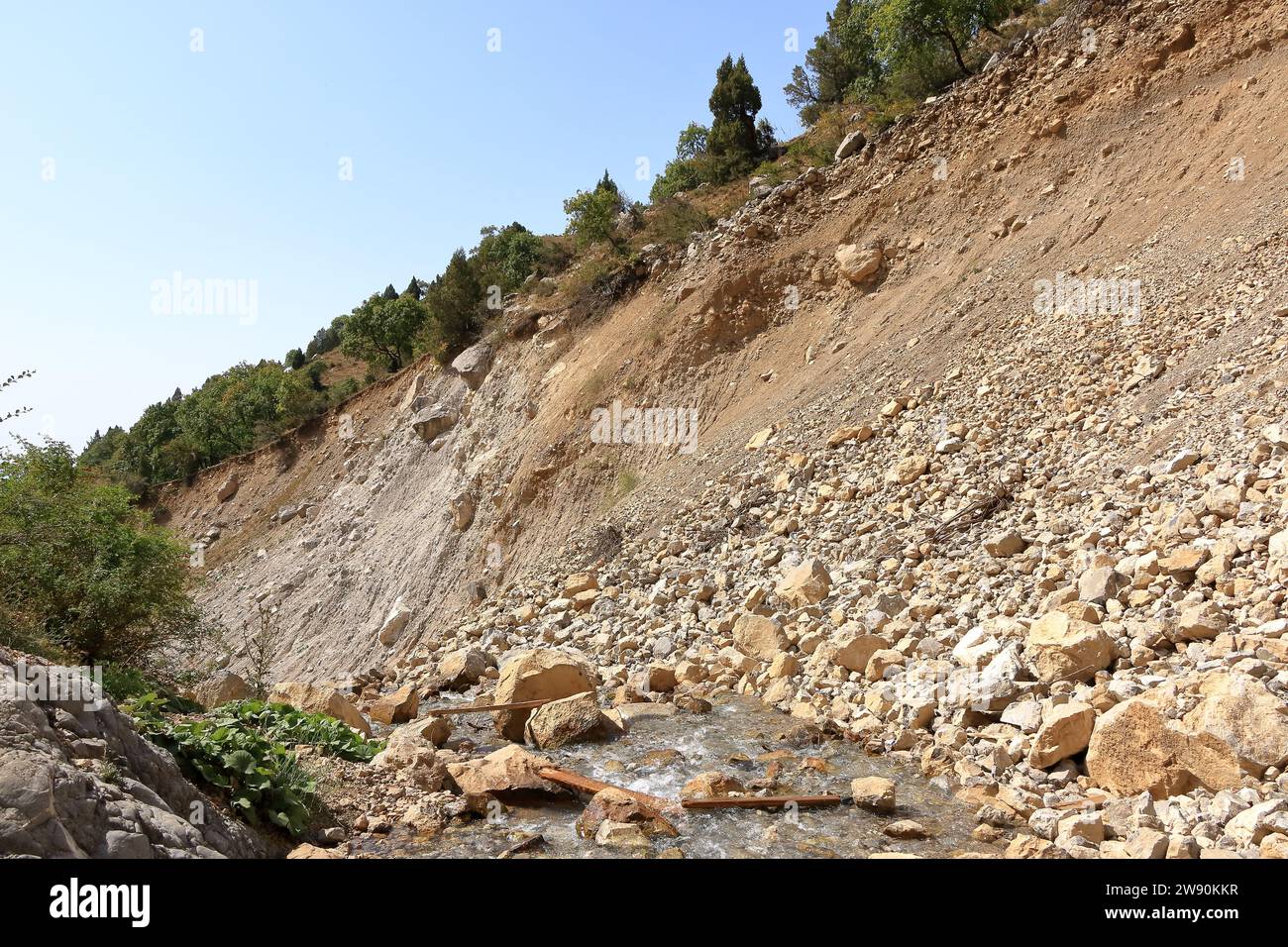 rivière au pied de la cascade près d'Arslanbob, Kirghizistan, Asie centrale Banque D'Images