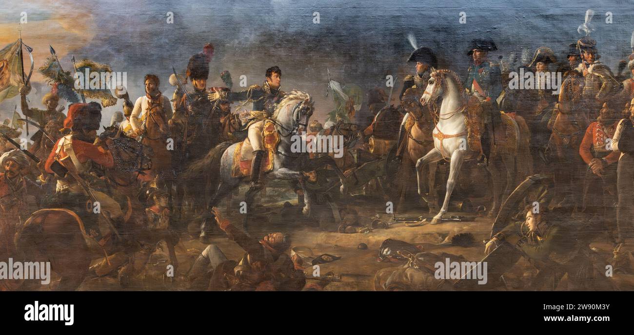 La bataille d'Austerlitz, également connue sous le nom de bataille des trois empereurs dans la Galerie des grandes batailles à Château Versailles près de Paris, en France. Banque D'Images