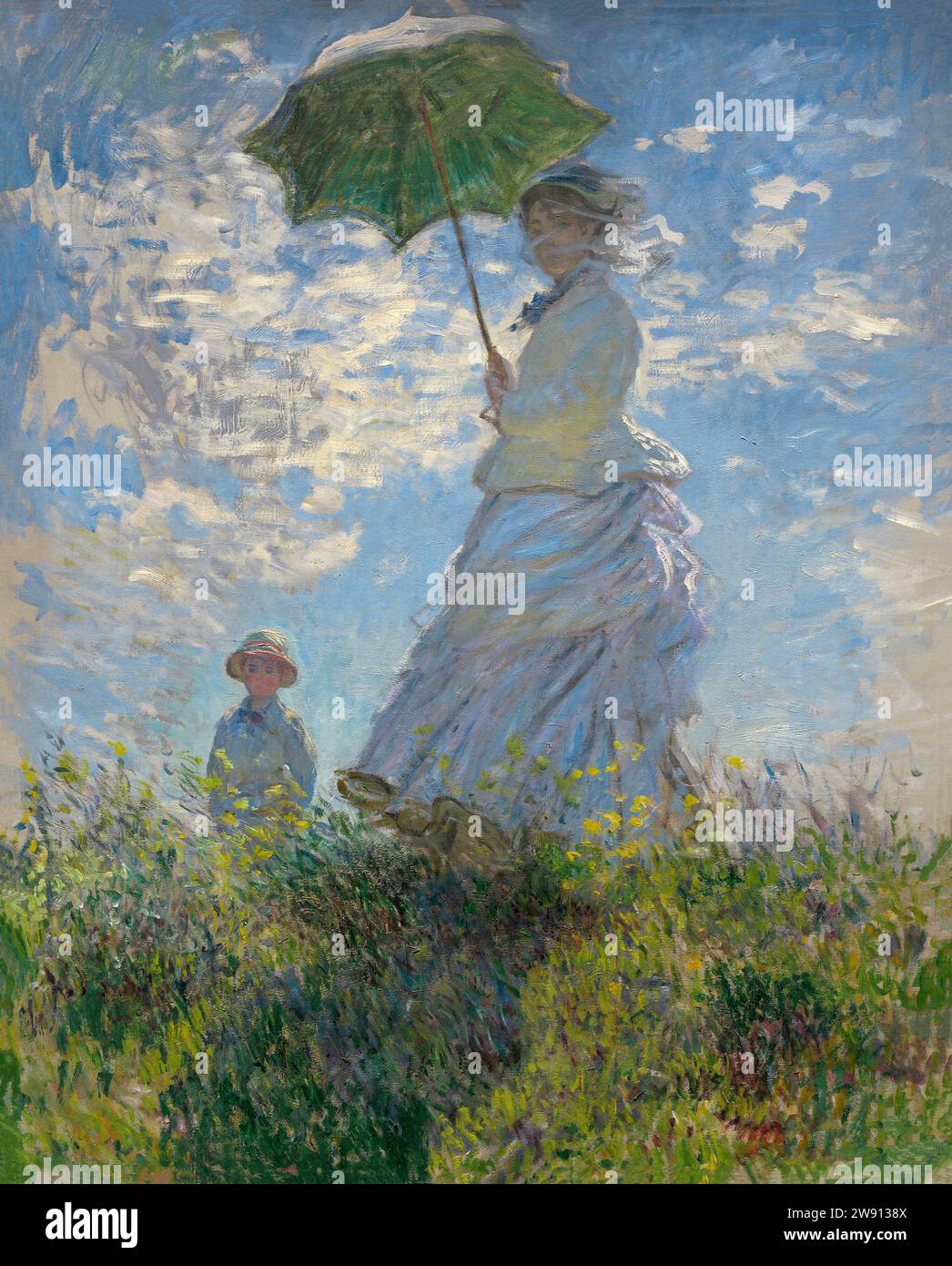 Femme avec un parasol Madame Monet et son fils de Claude Monet Banque D'Images