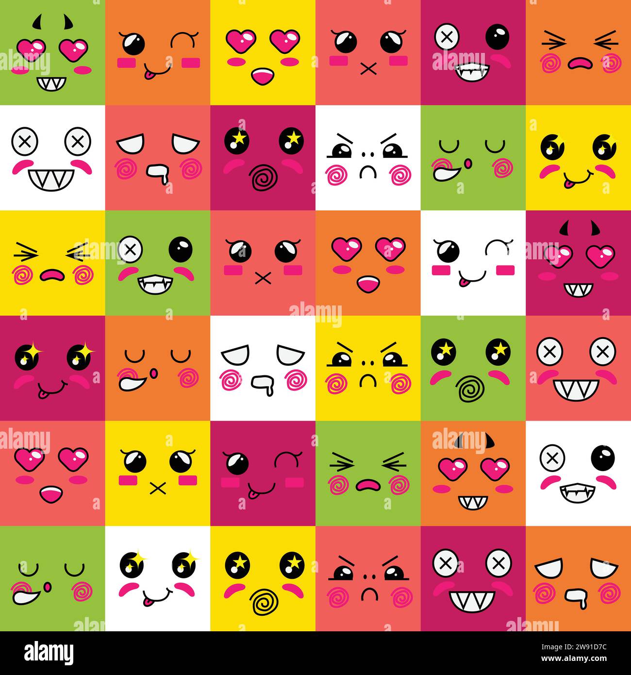 Plat carré expressif émotion faces bannière et vecteur de conception d'affiche Illustration de Vecteur