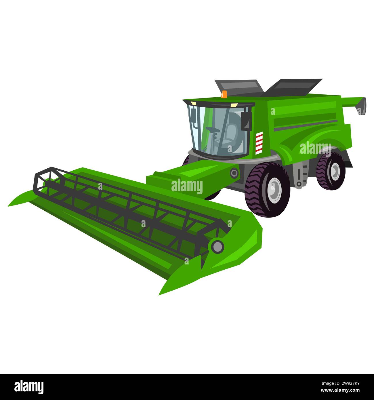 Image vectorielle verte de machine de moissonneuse-batteuse agricole sur fond blanc. Illustration de Vecteur