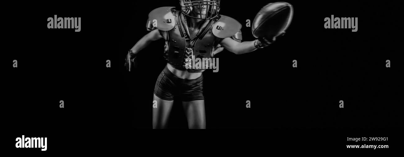 PAS de nom portrait d'une femme dans les coussinets d'épaules. Football américain. Concept sportif. Supports mixtes Banque D'Images