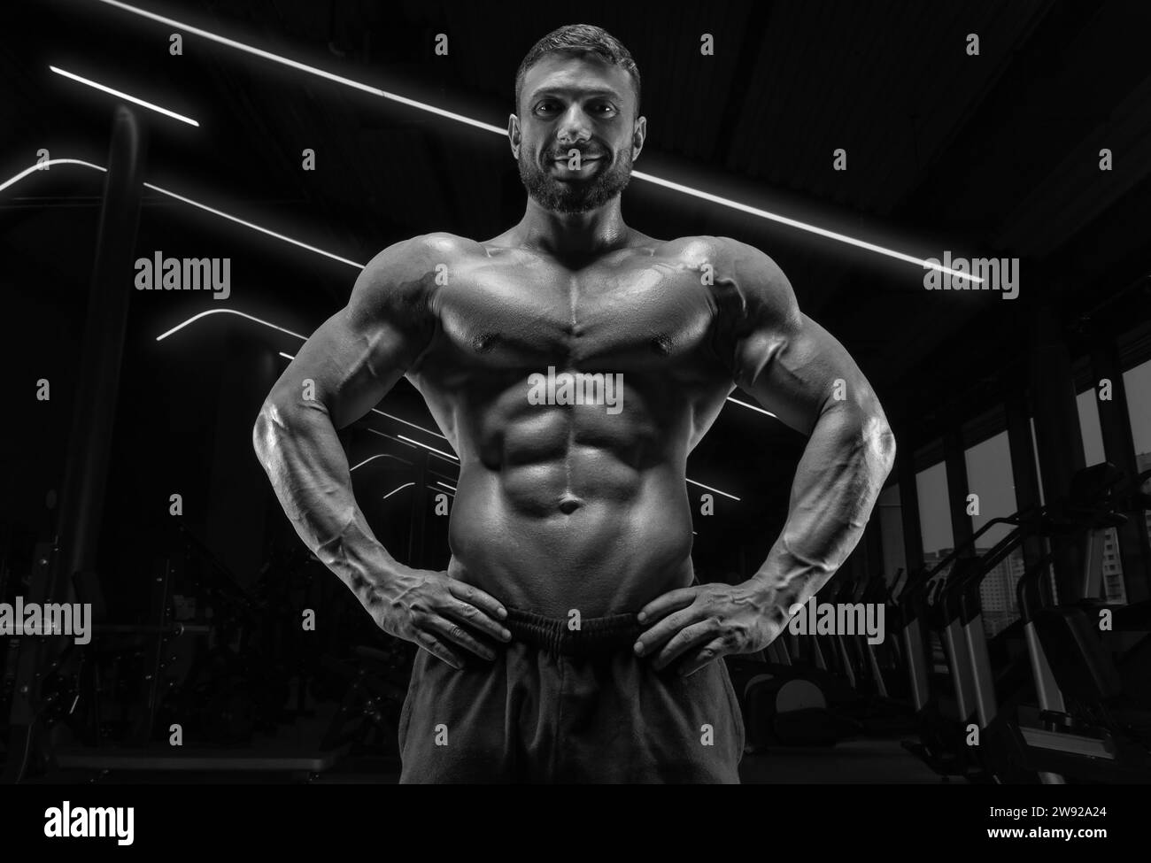 Portrait d'un homme musclé athlétique. Concept de fitness. Supports mixtes Banque D'Images