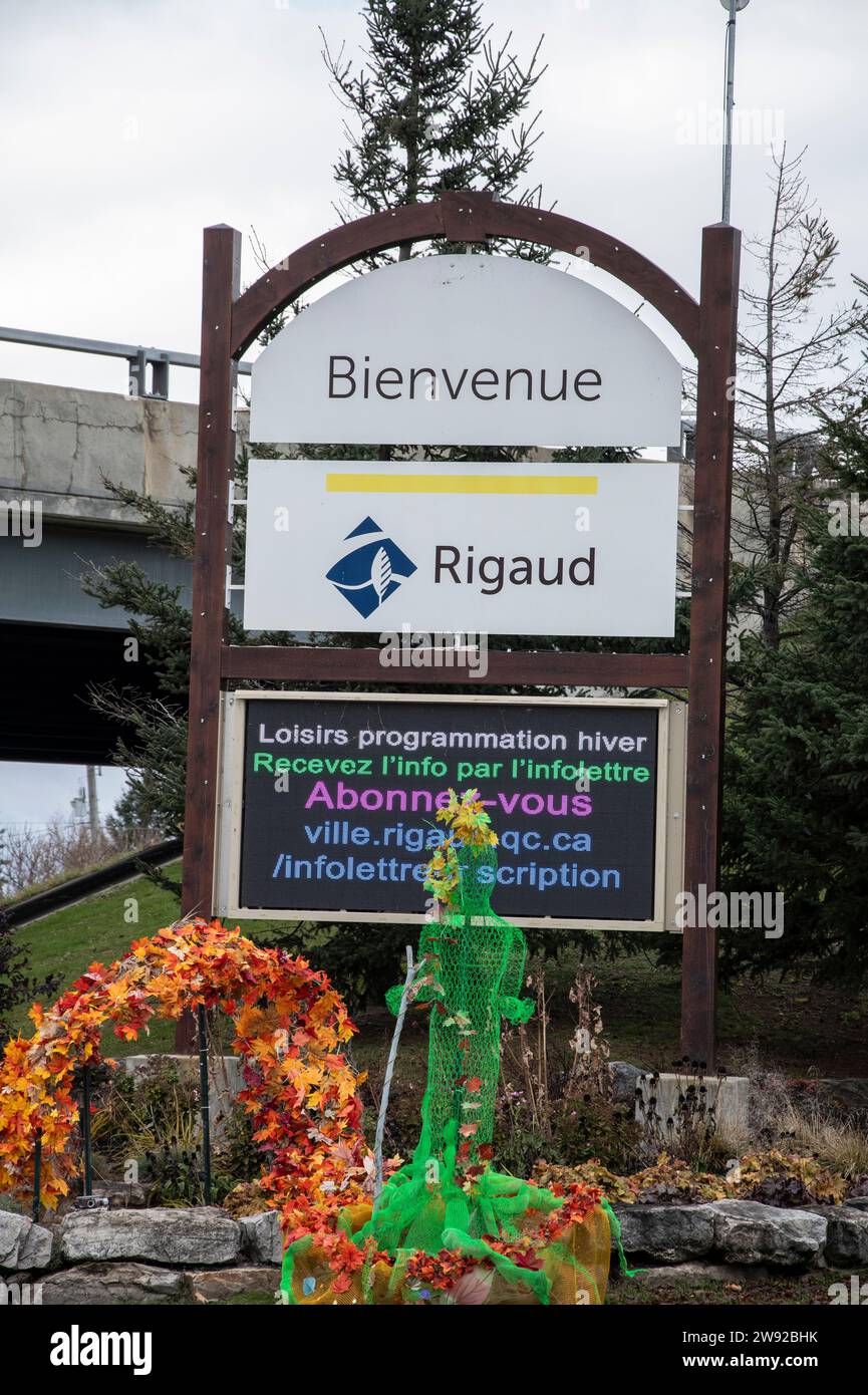 Bienvenue à la ville de Rigaud signe au Québec, Canada Banque D'Images