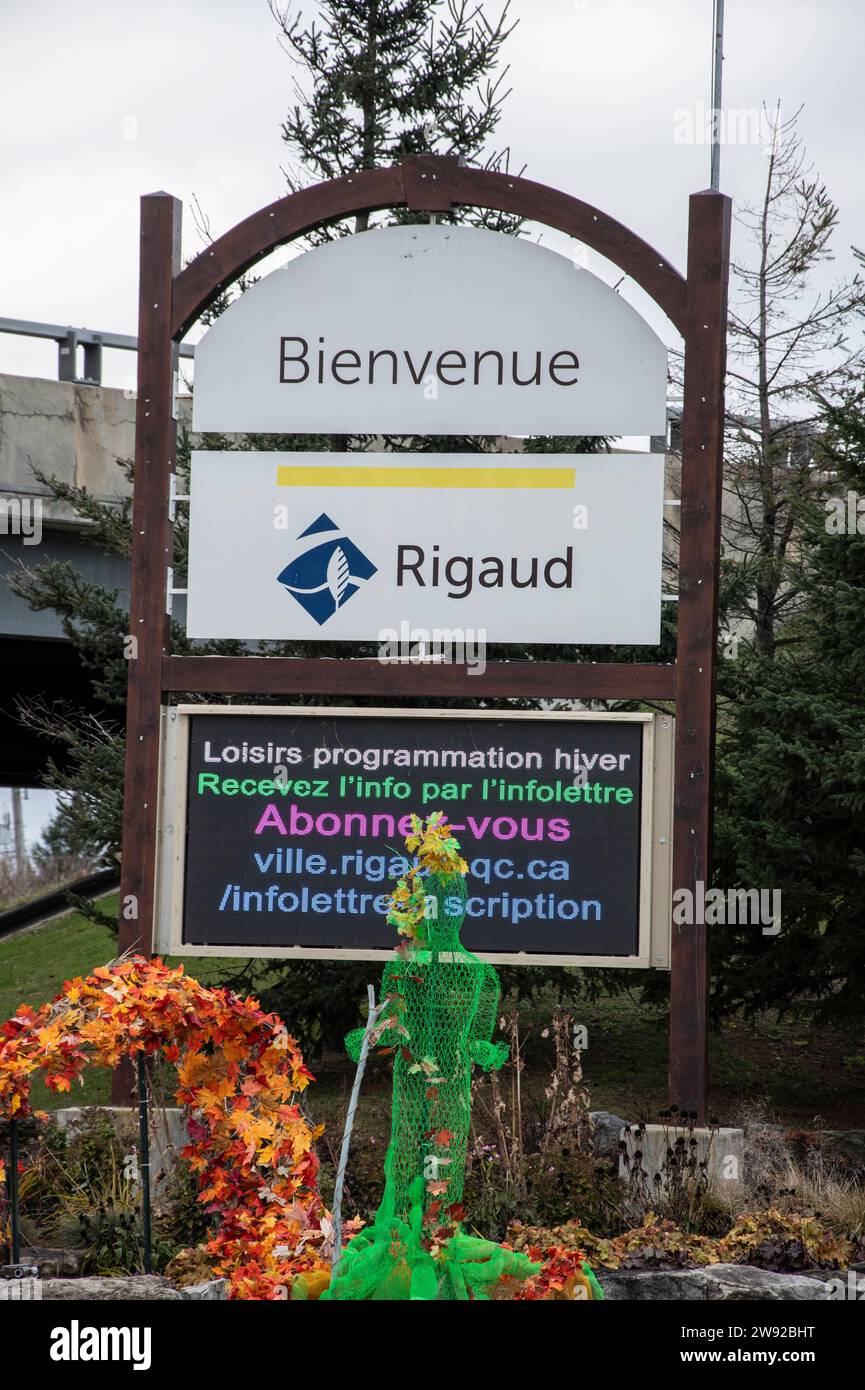 Bienvenue à la ville de Rigaud signe au Québec, Canada Banque D'Images