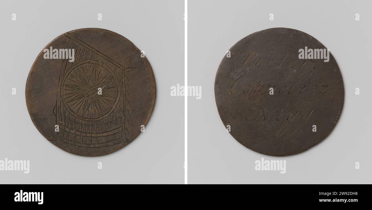 Compass and Sailmakers' guilde d'Amsterdam, Gildepenning par Pieter Cornelisz Neyg, Anonyme, 1742 médaille Brass Medal, v.z : voile avec l'image de la boussole dessus. Revers : inscription. Amsterdam laiton (alliage) gravure Amsterdam Banque D'Images