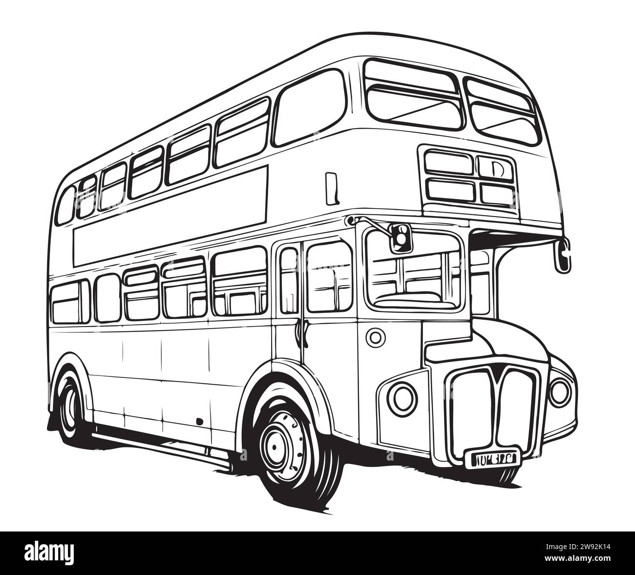 Dessin au crayon de bus moderne à deux étages de Londres avec vue de face. Bus rouge. Illustration de Vecteur
