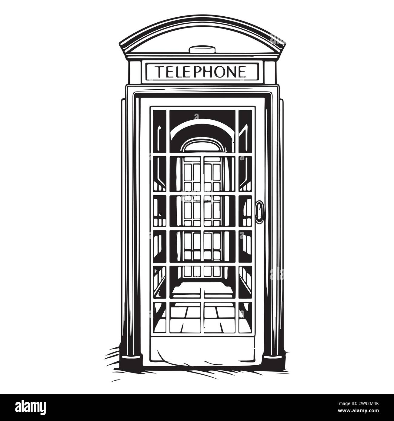 Téléphone public londonien. Illustration de croquis dessinée à la main isolée sur fond blanc. Illustration vectorielle Illustration de Vecteur