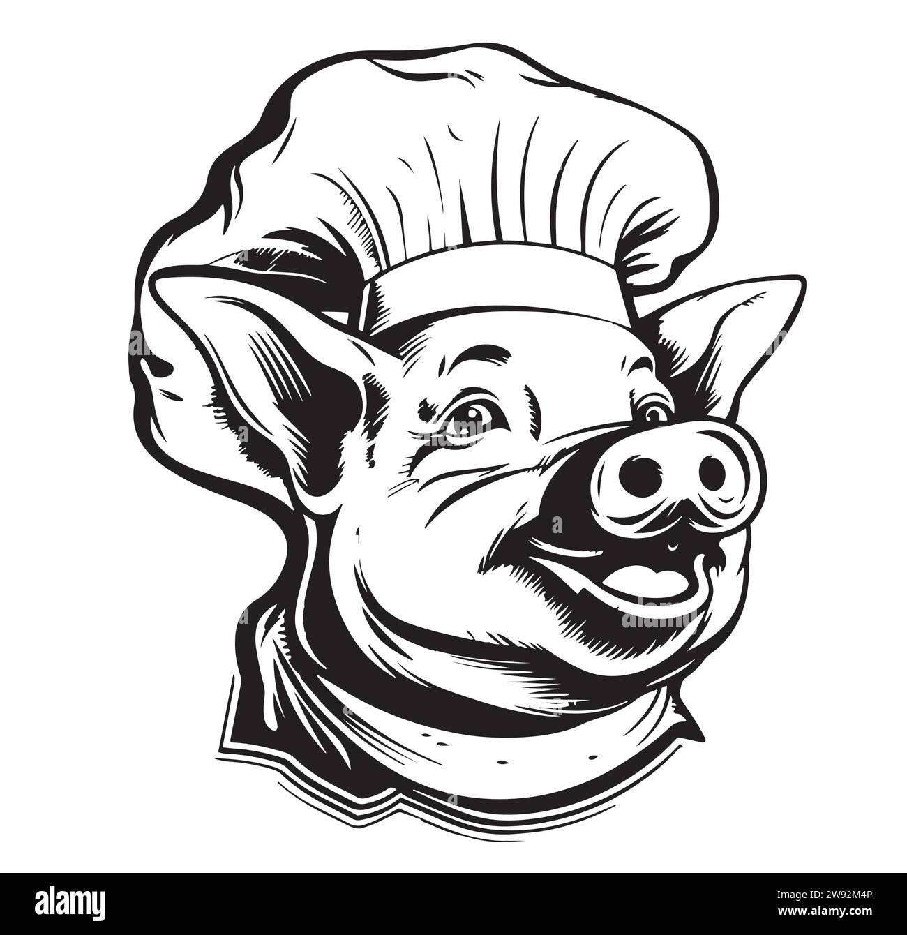 Logo Porky Pig souriant personnage de dessin animé. Happy Pig Chef Cartoon. Illustration du logo vectoriel. Illustration de Vecteur