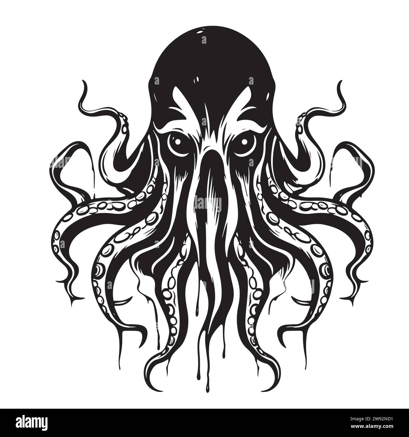Octopus. Gravé à la main dessiné dans le vieux croquis, créature vintage. Nautique ou marin, monstre. Animal dans l'océan. Modèle pour logos, étiquettes et emblèmes. Illustration de Vecteur