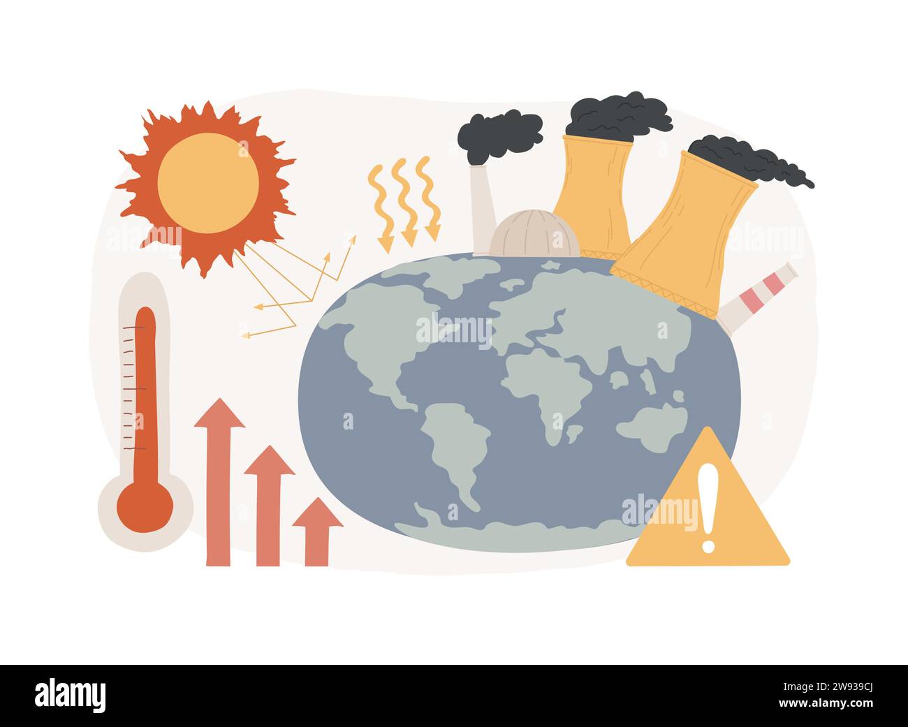 Illustration vectorielle de concept isolé par effet de serre. Réchauffement climatique, cause du changement climatique, augmentation des émissions de co2, effet global, gaz à effet de serre, problème de pollution atmosphérique, concept de vecteur de couche d'ozone. Illustration de Vecteur