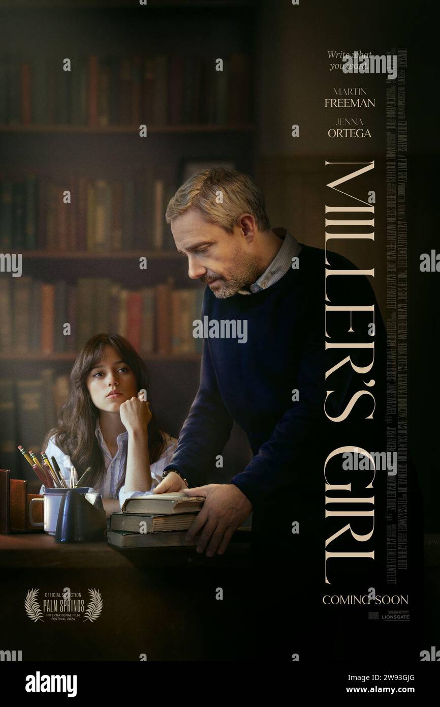 DATE DE SORTIE : 26 janvier 2024. TITRE : Miller's Girl. STUDIO : Lionsgate. RÉALISATEUR : Jade Halley Bartlett. INTRIGUE : une tâche d'écriture créative donne des résultats complexes entre un enseignant et son élève talentueux. AVEC MARTIN FREEMAN dans le rôle de Jonathan Miller, JENNA ORTEGA dans le rôle de Cairo Sweet. affiche (Image de crédit : © Lionsgate/Entertainment Pictures/ZUMAPRESS.com) USAGE ÉDITORIAL SEULEMENT! Non destiné à UN USAGE commercial ! Banque D'Images