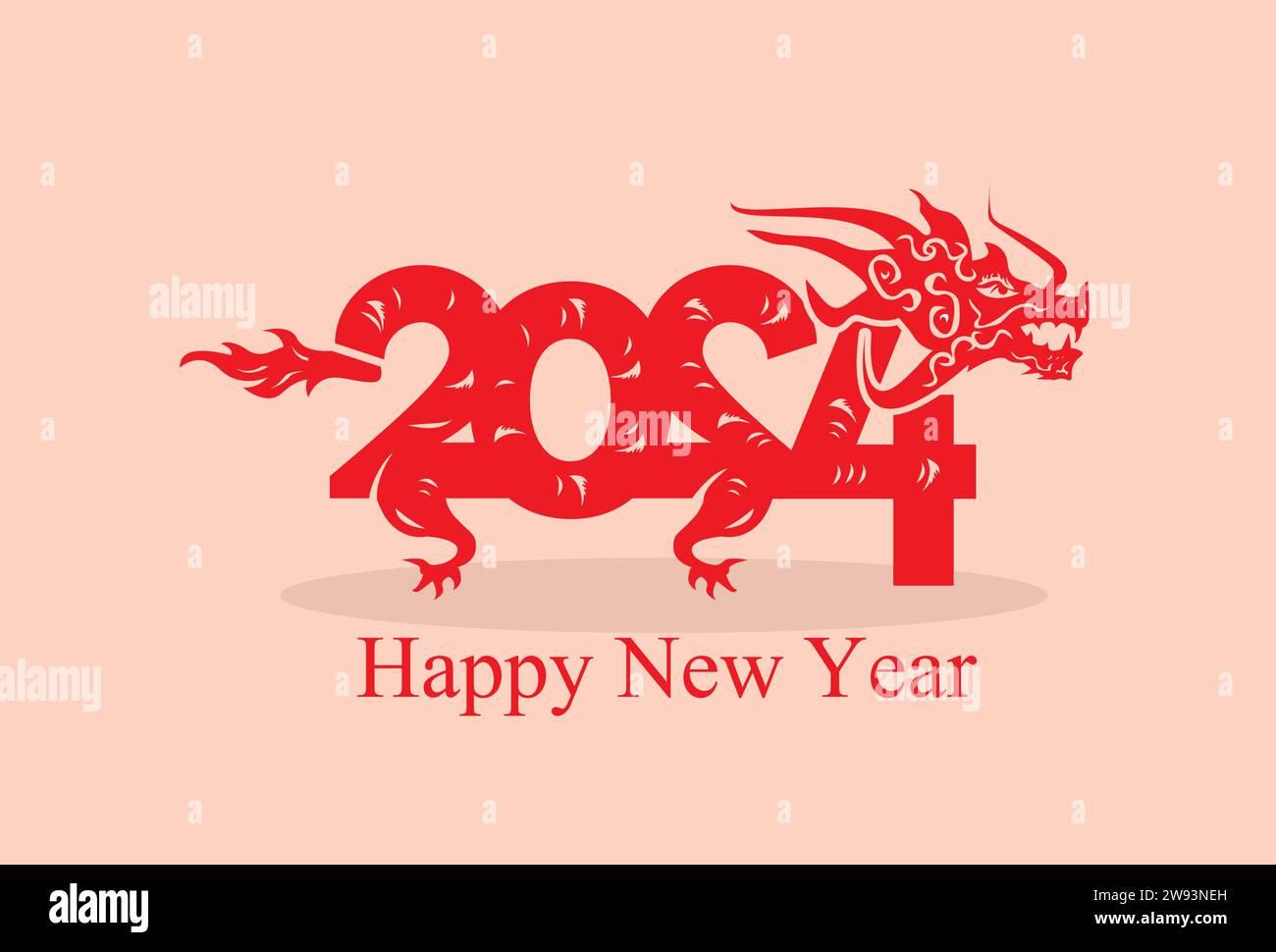 bonne année 2024 avec illustration vectorielle dragon rouge zodiaque. logo dragon simple avec texte de 2024 lettres Illustration de Vecteur