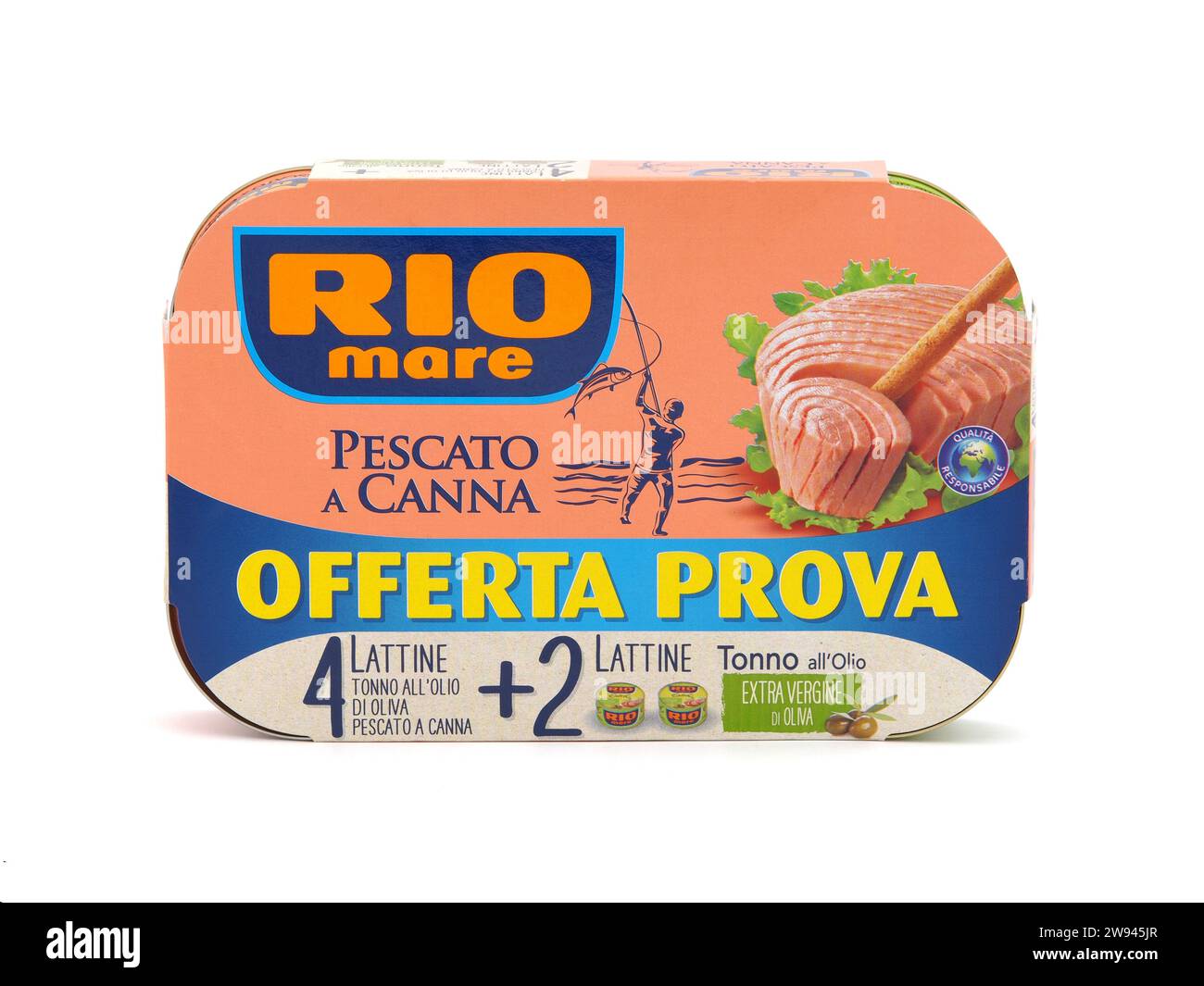 BUCAREST, ROUMANIE - 28 FÉVRIER 2020. Paquet de six boîtes Rio Mare de thon à l'huile d'olive Banque D'Images