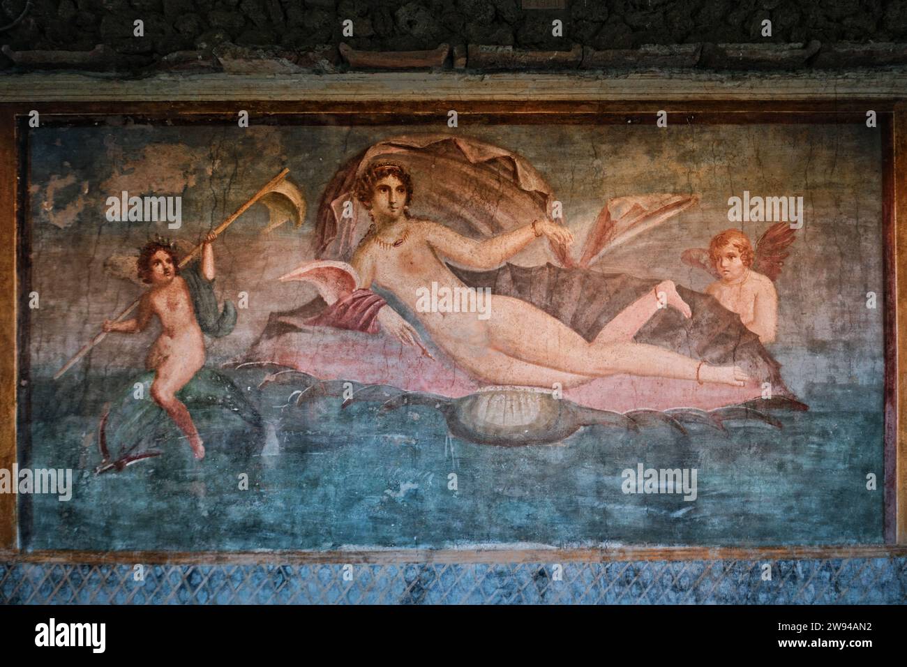 Naples, Italie - novembre 8 2023 : Vénus dans la coquille, une ancienne fresque romaine dans la Maison de Loreius Tiburtinus Banque D'Images