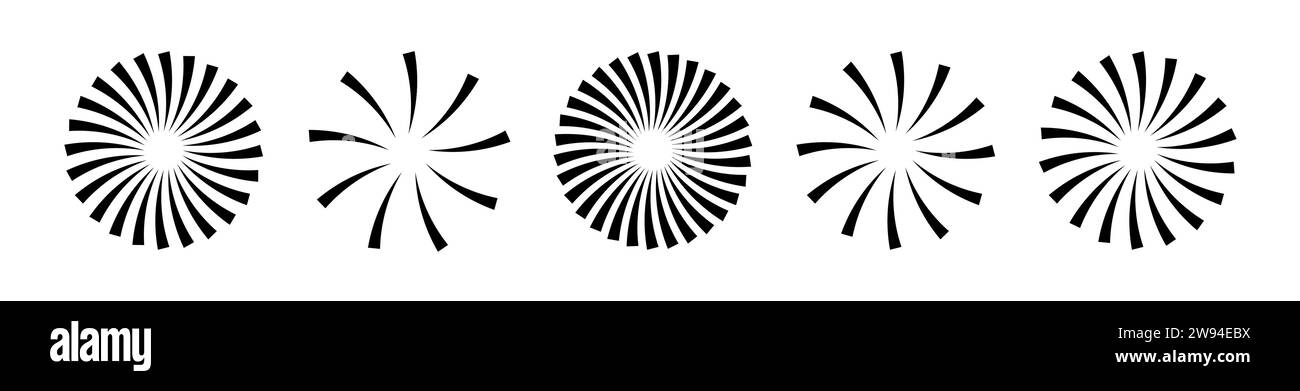 Ensemble rond à rayures étoilées. Les lignes de rayon émanent du centre du cercle. Paquet d'éléments géométriques. Illustration vectorielle isolée sur fond blanc. Illustration de Vecteur