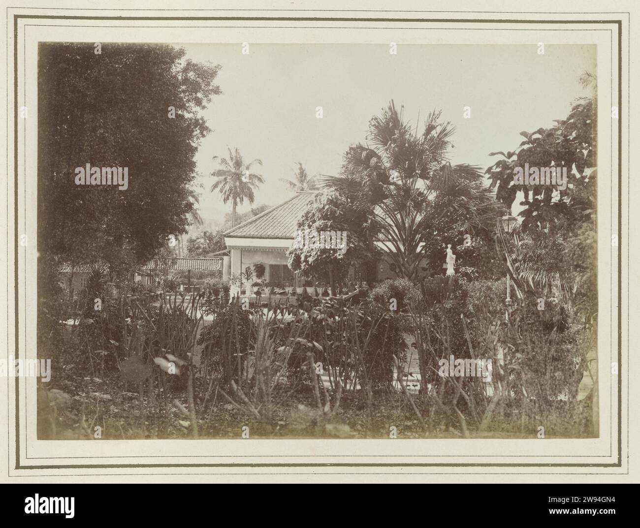 Woonhuis, Kassian Céphas, 1886 photographie vue d'une maison entourée de plantes et d'arbres. Partie de l'album photo offert à J.M. Pijnacker Hordijk lors de son départ de Jogyakarta en 1886. Jogjakarta support photographique Albumen print Jogjakarta Banque D'Images