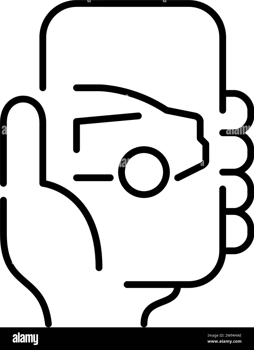 Application de partage de voiture, de location et de service de taxi. Main tenant smartphone avec partie arrière de voiture. Icône Pixel Perfect Illustration de Vecteur