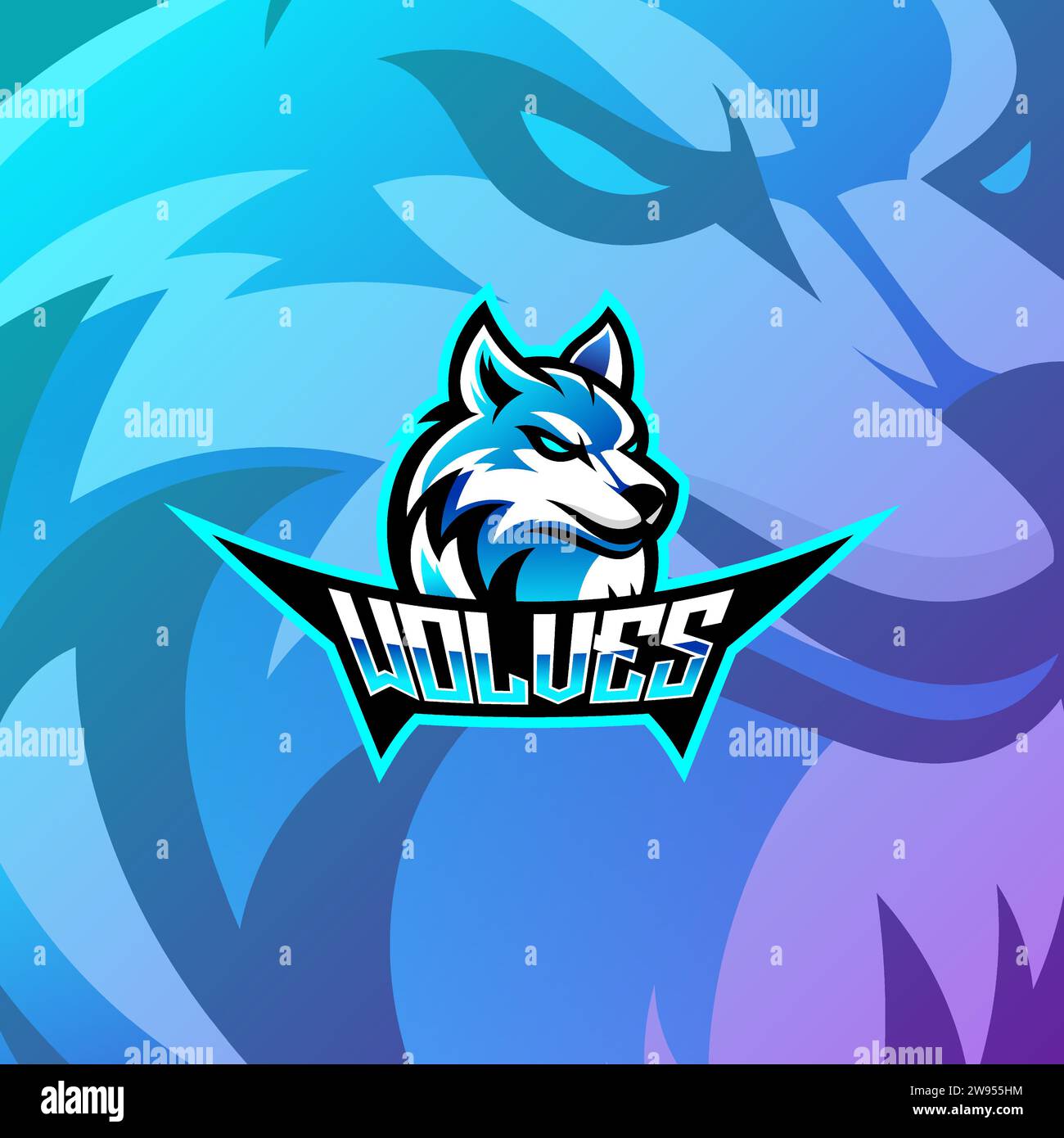 Illustration vectorielle eSport de mascotte de loup. Emblème de la mascotte de l'équipe de jeu carnivore. Illustration de Vecteur