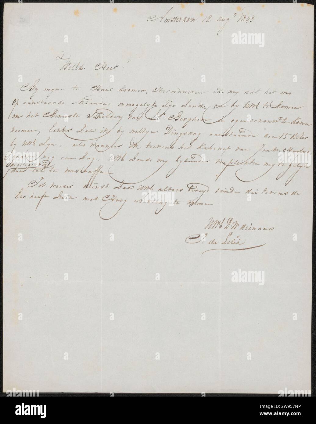 Lettre à Anonymous, Jan Adriaan Antonie de Lelie, 1843 lettre Amsterdam paper. écriture à l'encre (procédés) / peinture à la plume (y compris l'illumination de livres, la peinture miniature) Banque D'Images