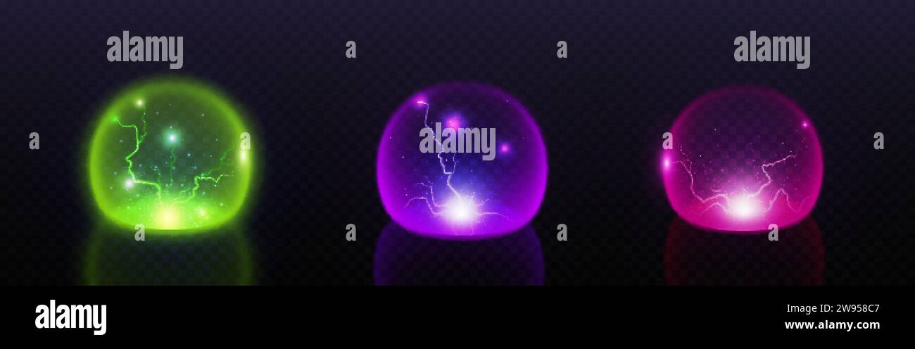 Protégez le bouclier de sphère, effet de barrière de bulle de dôme 3D. Champ de verre de cercle d'énergie abstrait avec la lumière et le tonnerre. Concept de couverture de technologie de cybersécurité Illustration de Vecteur