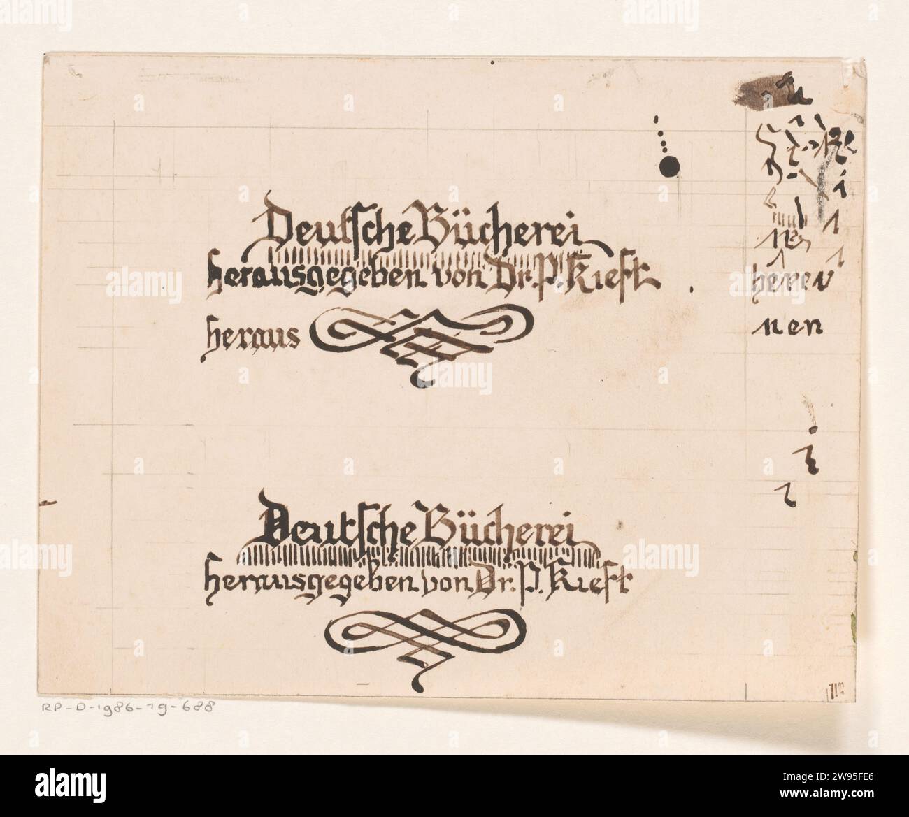 Conception de lettre pour un livre publié par Dr. P. Kieft, Reinier Willem Petrus de Vries (1874-1953), 1884 - 1952 papier à dessin. encre. stylo à crayon Banque D'Images