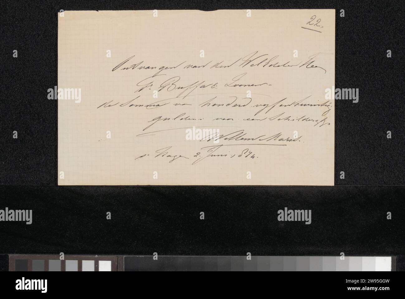 Reçu pour Frans Buffa and Sons, Willem Maris, 1874 The Hague paper. écriture à l'encre (procédés) / peinture à la plume (y compris l'illumination de livre, la peinture miniature). commerce d'art, boutique d'art. argent Banque D'Images