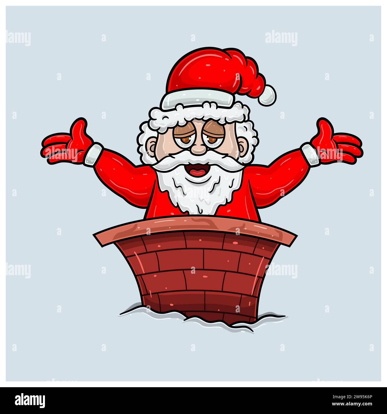 Dessin animé du personnage de la mascotte du Père Noël sur House Chimney. Illustration vectorielle. Illustration de Vecteur