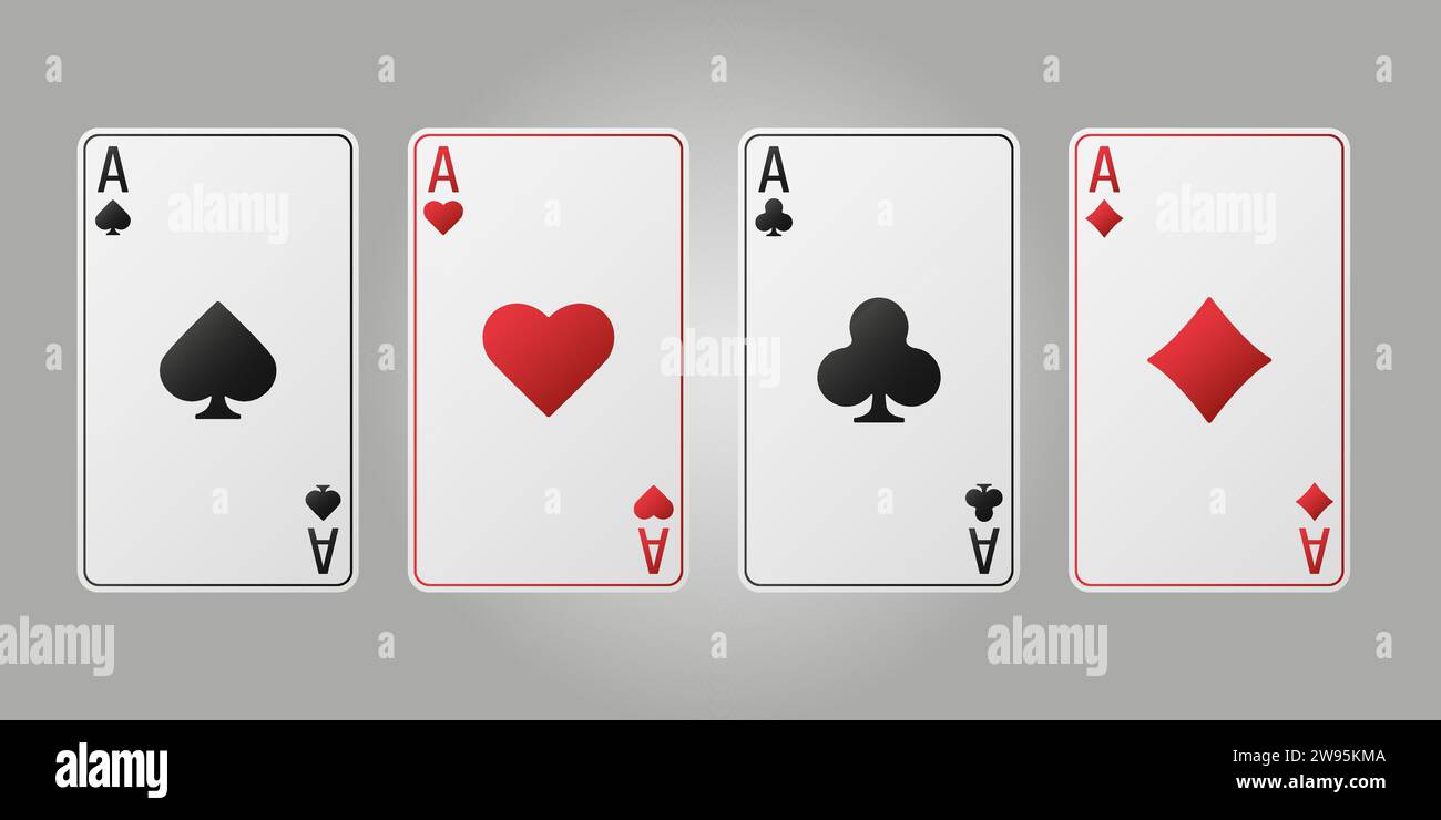 Coeurs, pique, diamants, clubs signe de cartes. Ensemble de combinaisons de cartes à jouer d'as. Poker ou casino, concept de jeu. Une main de poker gagnante. Modèle pour casino Illustration de Vecteur
