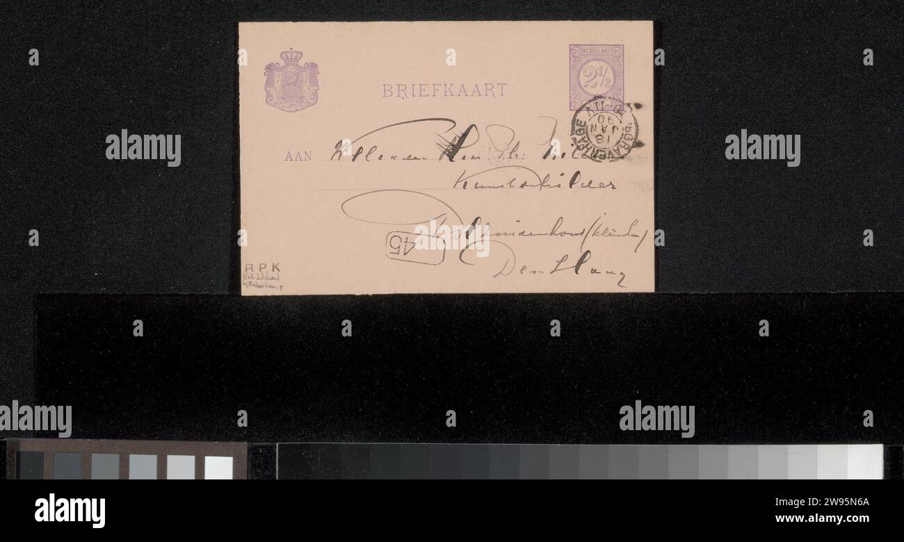 Carte postale à Philip Zilcken, Suze Robertson, en 1890 ou avant le carton de la Haye. écriture à l'encre (processus) / stylo Banque D'Images