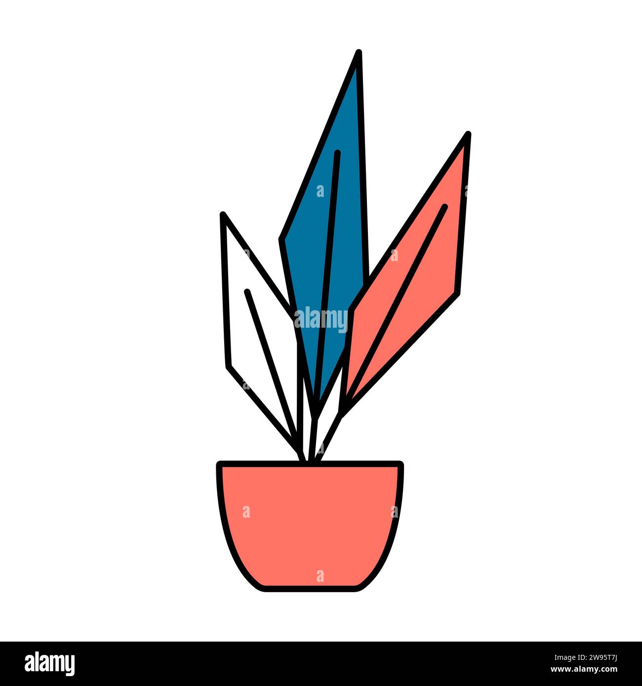 Fleur dans un pot dans le style de dessin animé. Plante d'intérieur dans un style plat. Plante d'icône de contour de vecteur. Illustration de Vecteur