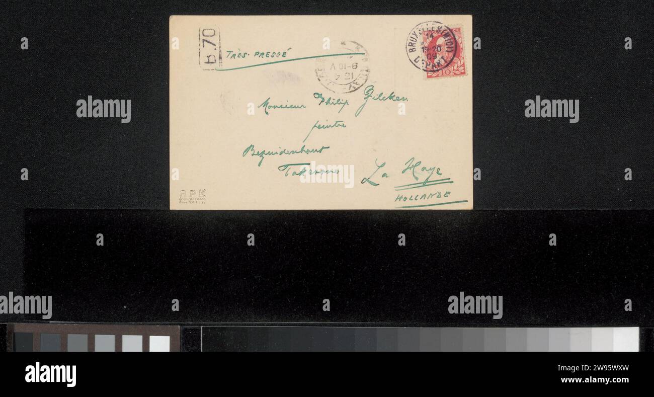 Brief aan Philip Zilcken, Vittorio Pica, d'après Alfredo Baruffi, carton de Bruxelles de 1909 lettres. Écriture à l'encre (procédés) / stylo / impression Bruxelles. La Haye Banque D'Images