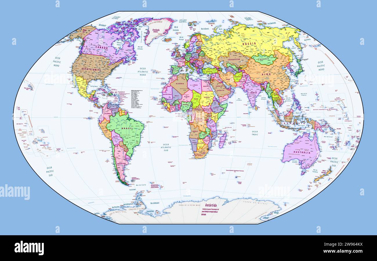 Carte du monde politique de langue catalane projection Winkel-Tripel Illustration de Vecteur