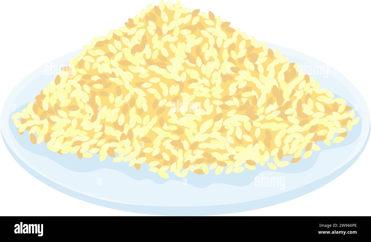 Un tas de riz sur une assiette plate. Ingrédient pour les plats asiatiques traditionnels. Illustration de dessin animé vectoriel. Illustration de Vecteur