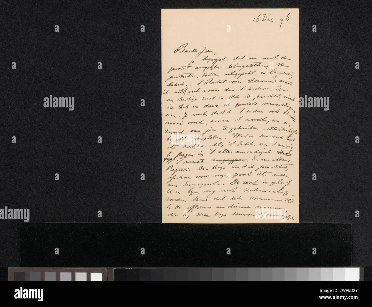 Lettre à Jan Veth, Wally Moes, 1874 - 1918 lettre datée du 16 décembre : 96 dans une main ultérieure. papier. écriture à l'encre (processus) / plume personnes historiques (portraits et scènes de la vie). musique. Peinture (y compris livre-illumination, peinture miniature) Amsterdam. Munich Banque D'Images
