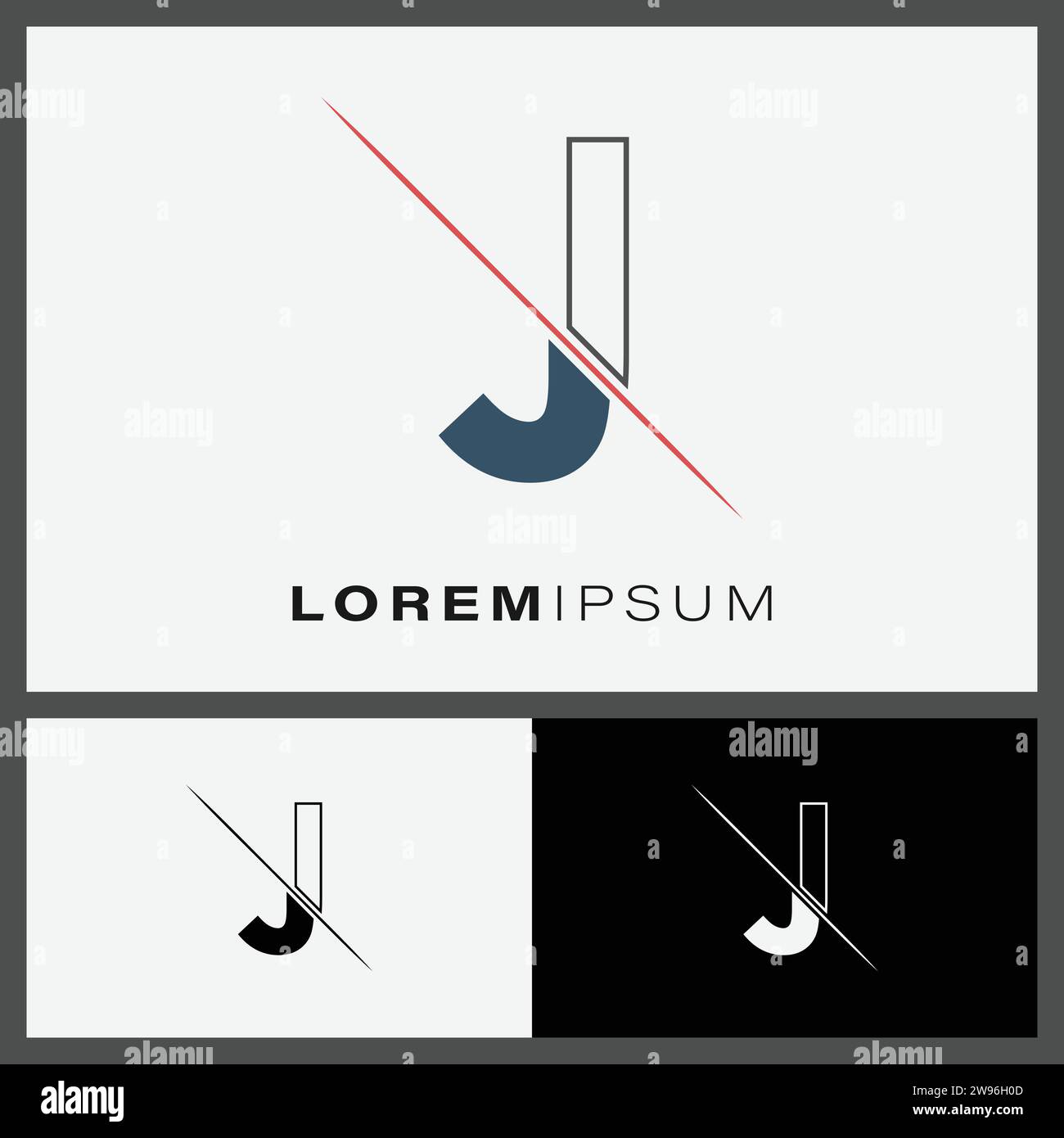 Icône de logo de coupe de lettre J avec ligne coupée au milieu. Logo Creative alphabet J monogramme. Modèle de conception d'icône de mode Illustration de Vecteur