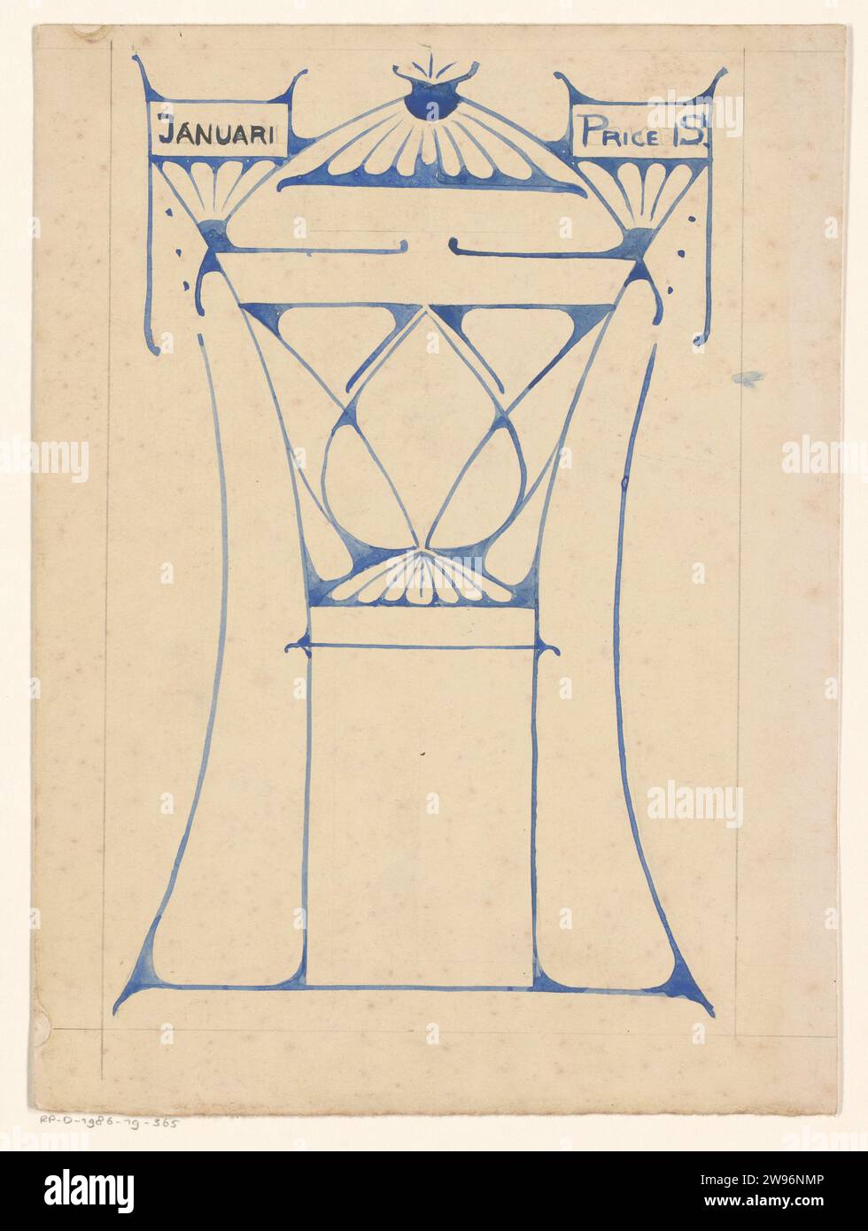 Conception d'un magazine de calendrier pour janvier, Reinier Willem Petrus de Vries (1874-1953), 1897 papier à dessin. encre. brosse à crayons Banque D'Images