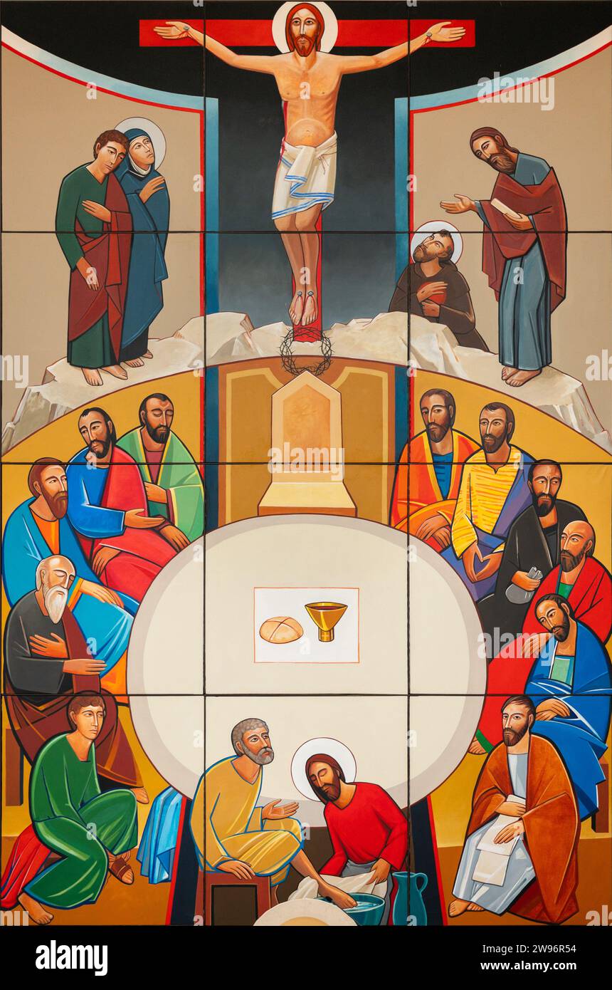 La Cène. Église Saint François d'Assise (Igreja de São Francisco de assis de Alfornelos). Alfornelos, Lisbonne, Portugal. Banque D'Images