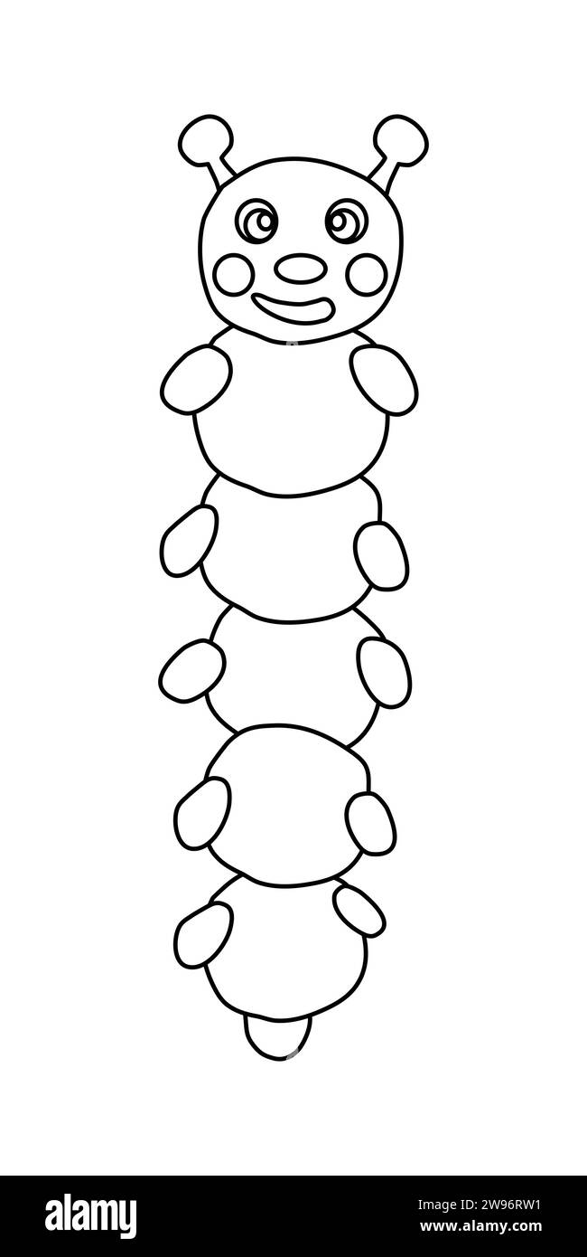 Personnage drôle de bande dessinée caterpillar, illustration vectorielle plate de style doodle pour livre de coloriage pour enfants Illustration de Vecteur