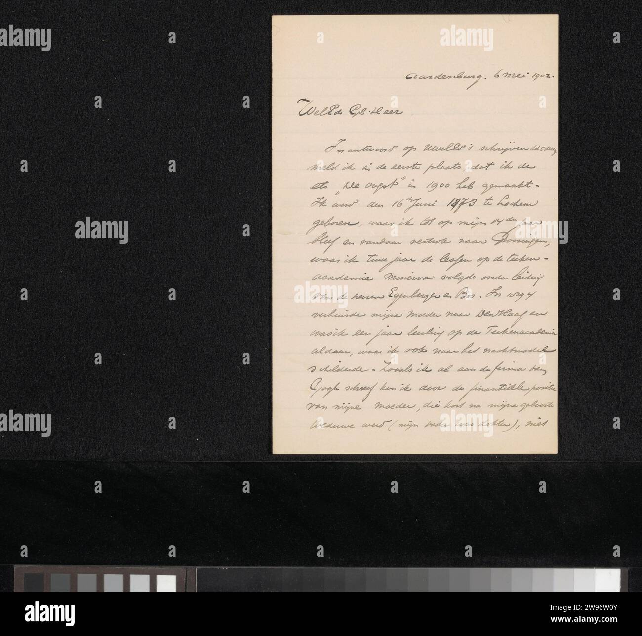 Lettre à Pieter Haverkorn van Rijsewijk, Waalko Jans Dingemans (I), 1902 lettres Aardenburg écriture à l'encre (procédés) / plume les arts graphiques Banque D'Images