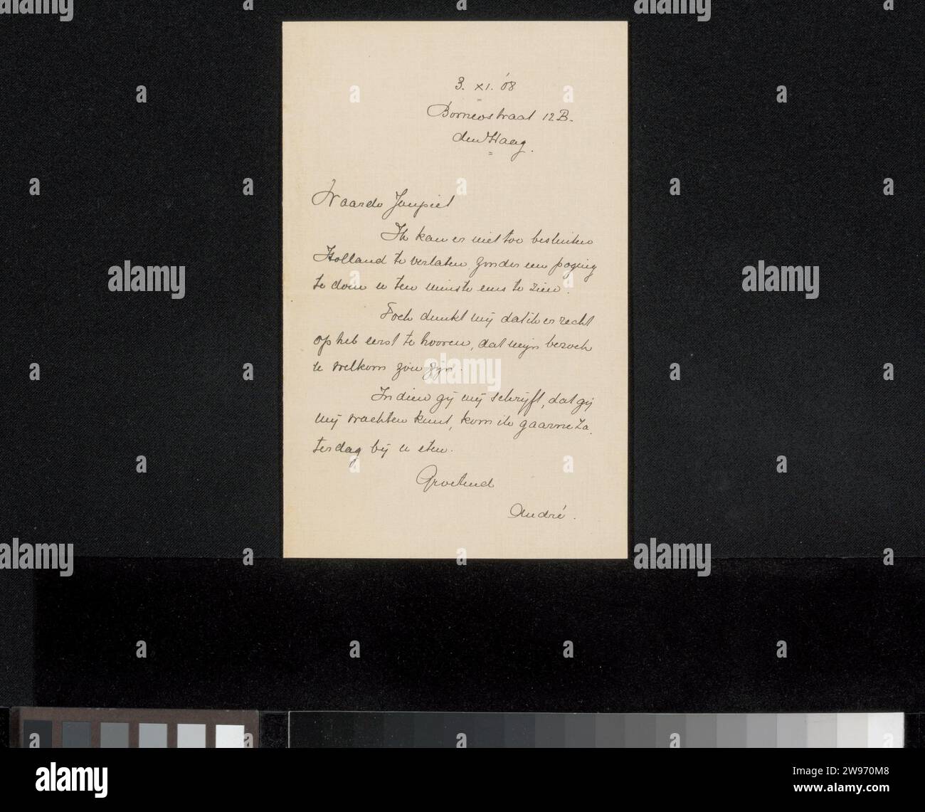 Lettre à Jan Veth, André Jolles, 1908 lettre le journal de la Haye. Écriture à l'encre (procédés) / PEN Holland Banque D'Images