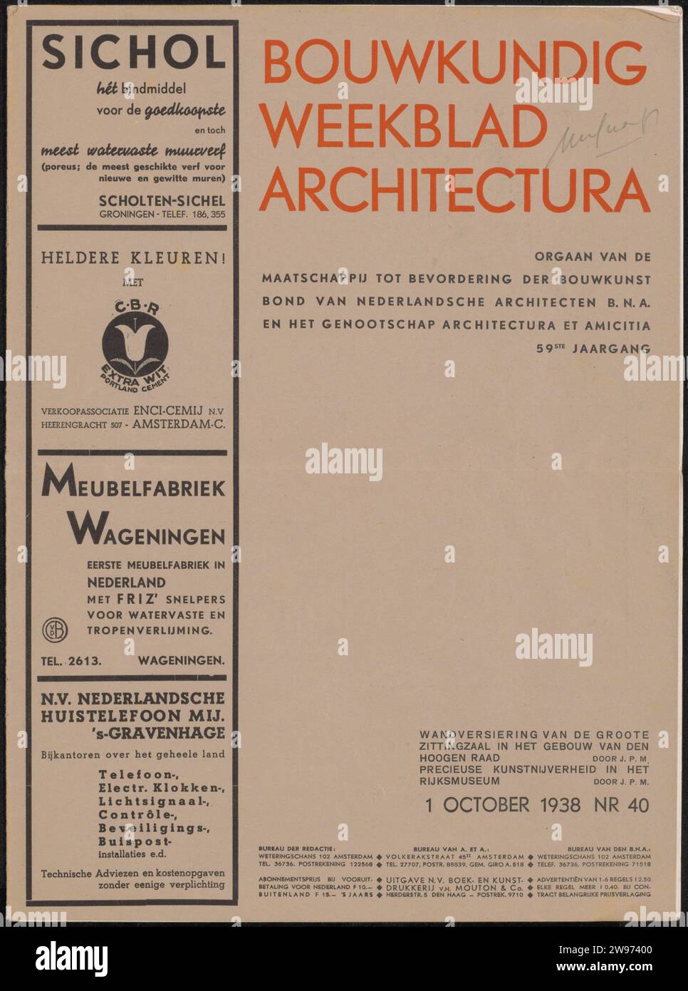 Architectural Weekly Architectura, Mouton & Co., magazine 1938 impression papier de la Haye Banque D'Images